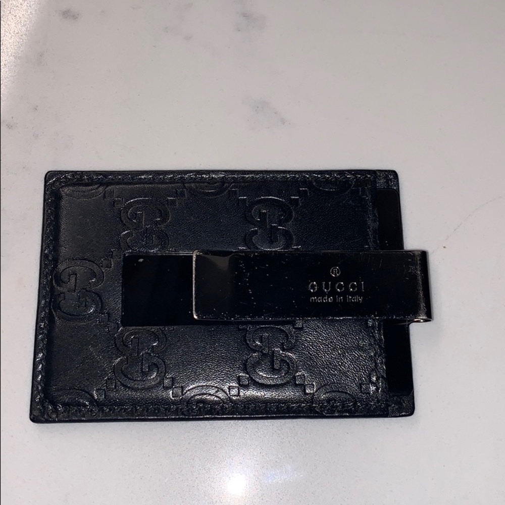 Gucci Black Guccissima leather money clip wallet
